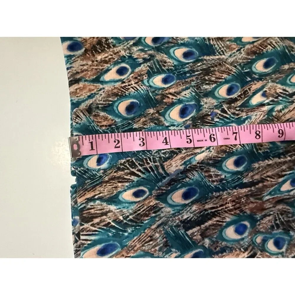 Talbots Peacock Feathers Print Pencil Skirt Stretch Knit 10 Petite Office Work